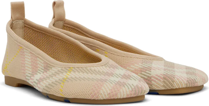 Burberry Beige & Pink Check Knit Baby Ballerina Flats - Image 4