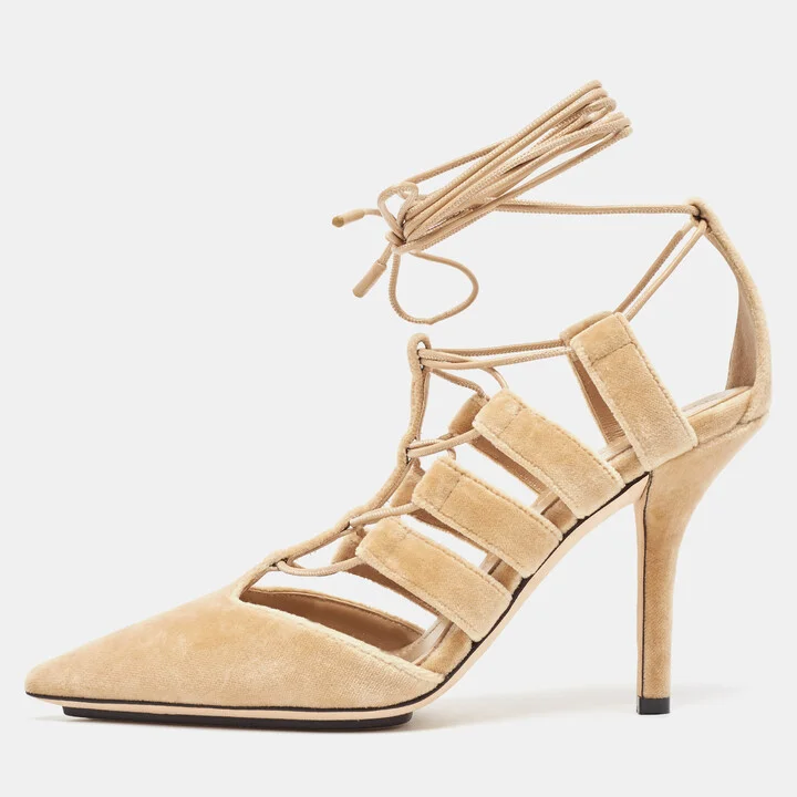 Burberry Beige Velvet Pointed Toe Strappy Pumps Size 37