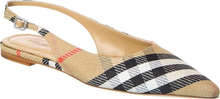 Burberry Birdie Check Canvas Slingback Flat