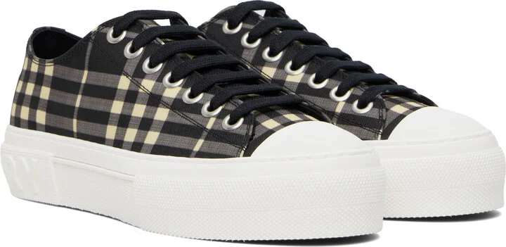 Burberry Black & Beige Check Sneakers - Image 4