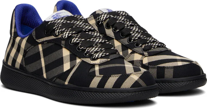 Burberry Black & Beige Check Terrace Sneakers - Image 4
