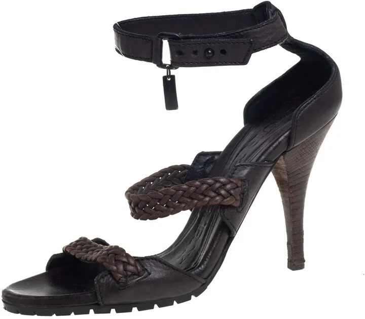 Burberry Black/Brown Leather Ankle Strap Sandals Size 38