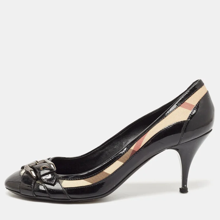 Burberry Black Canvas and Leather Pointed Toe Pumps Size 39.5