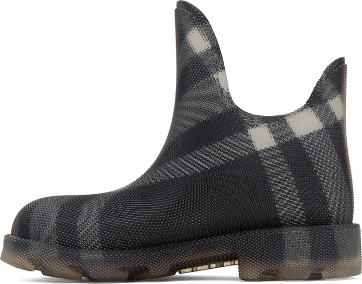 Burberry Black Check Rubber Marsh Low Boots - Image 3