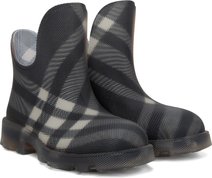 Burberry Black Check Rubber Marsh Low Boots - Image 4