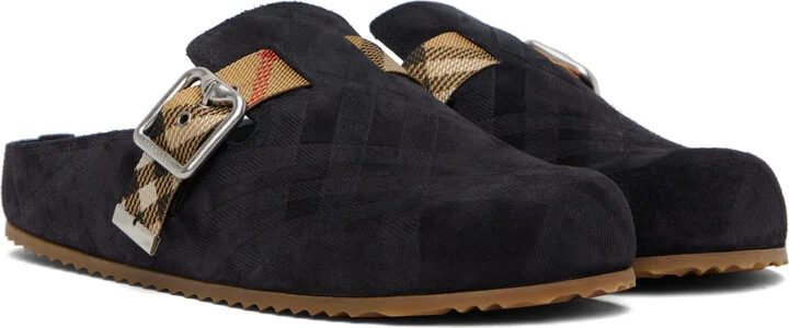 Burberry Black Check Suede Urchin Clogs - Image 4