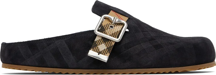 Burberry Black Check Suede Urchin Clogs
