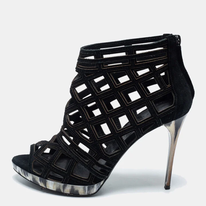 Burberry Black Cut Out Suede Ankle Booties Size 39