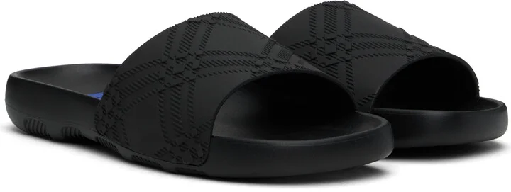 Burberry Black Embossed Check Dive Pool Slides - Image 4
