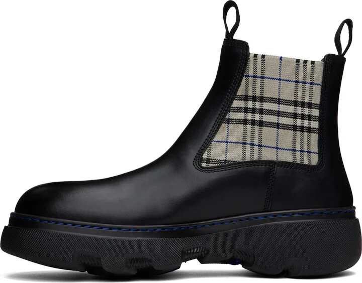 Burberry Black & Gray Leather Creeper Low Chelsea Boots - Image 3
