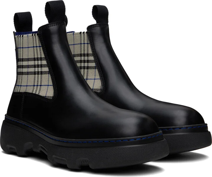 Burberry Black & Gray Leather Creeper Low Chelsea Boots - Image 4
