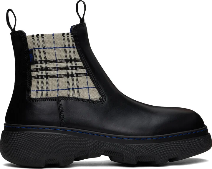 Burberry Black & Gray Leather Creeper Low Chelsea Boots