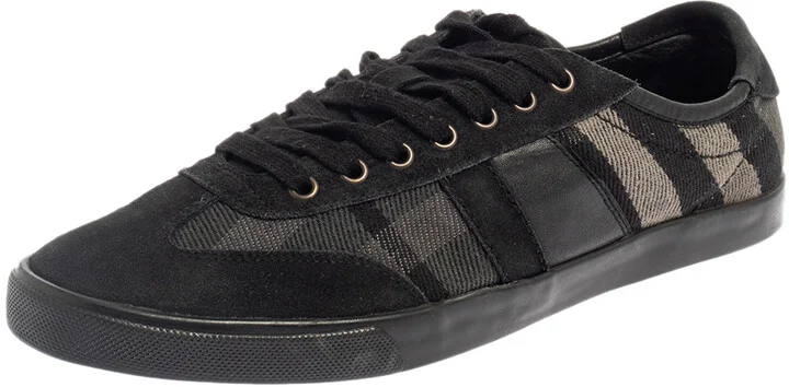 Burberry Black/Grey Suede And Check Canvas Low Top Sneakers Size 44