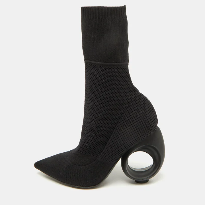 Burberry Black Knit Stretch Fabric Kimberley Pointed Toe Ankle Boots Size 37