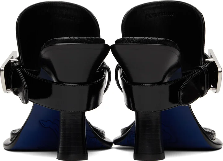 Burberry Black Leather Bay Heeled Sandals - Image 2