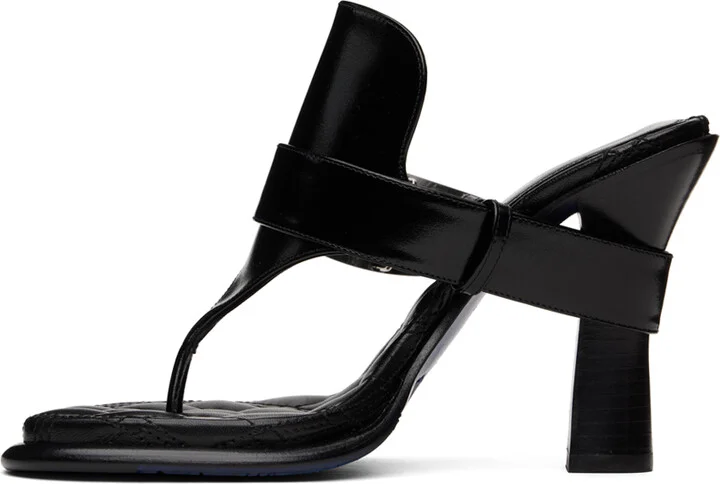 Burberry Black Leather Bay Heeled Sandals - Image 3