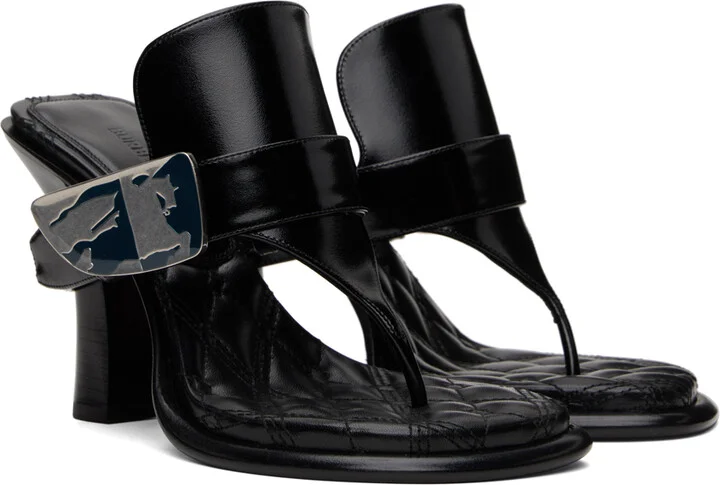 Burberry Black Leather Bay Heeled Sandals - Image 4