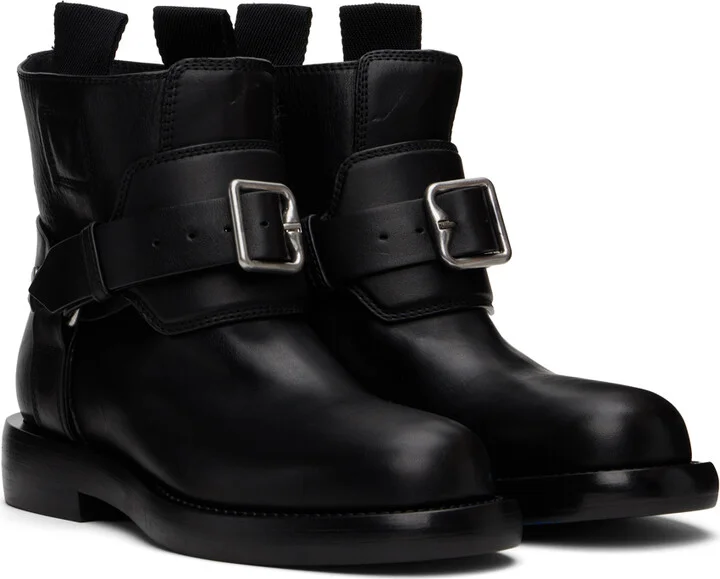Burberry Black Leather Cobble Boots - Image 4