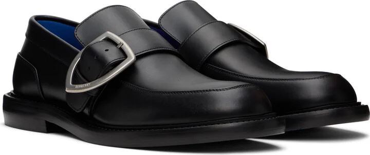 Burberry Black Leather Cobble Loafers - Image 4