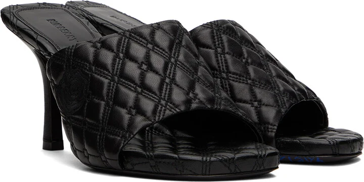 Burberry Black Leather Quilt Mules - Image 4