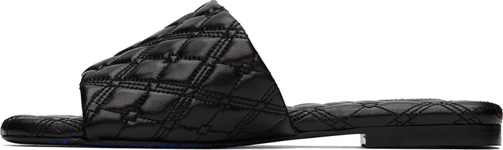 Burberry Black Leather Quilt Slides - Image 3