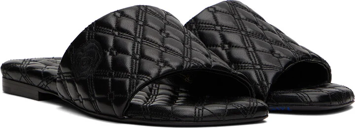Burberry Black Leather Quilt Slides - Image 4
