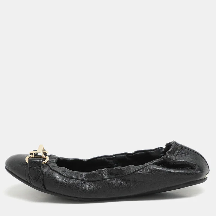 Burberry Black Leather Scrunch Ballet Flats Size 36