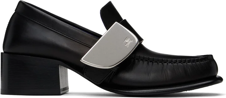 Burberry Black Leather Shield Loafers
