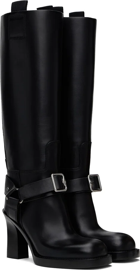 Burberry Black Leather Stirrup High Boots - Image 4