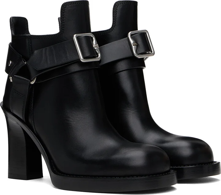 Burberry Black Leather Stirrup Low Boots - Image 4