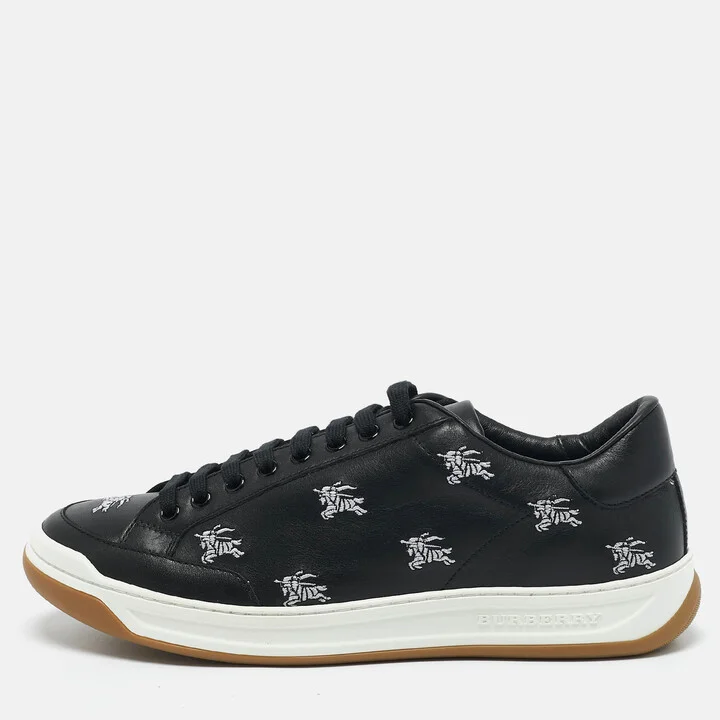 Burberry Black Leather Timsbury Low Top Sneakers Size 42.5