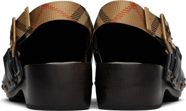 Burberry Black Leather Trunk Strap Clogs - Image 2