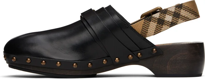 Burberry Black Leather Trunk Strap Clogs - Image 3