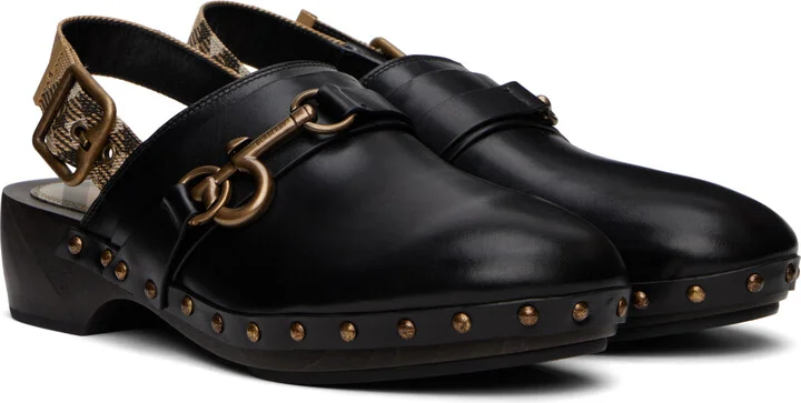 Burberry Black Leather Trunk Strap Clogs - Image 4