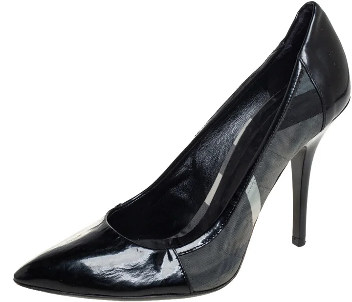 Burberry Black Nova Check Canvas And Patent Leather Pointed Toe Pumps Size 39