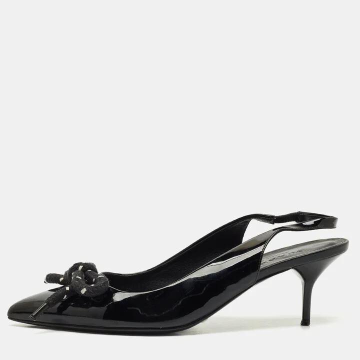 Burberry Black Patent Leather Bow Detail Pointed Toe Slingback Pumps Size 41