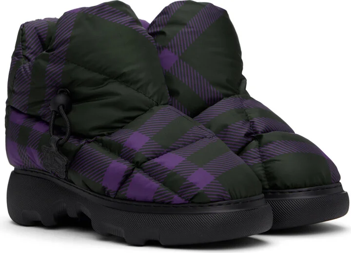 Burberry Black & Purple Check Pillow Boots - Image 4