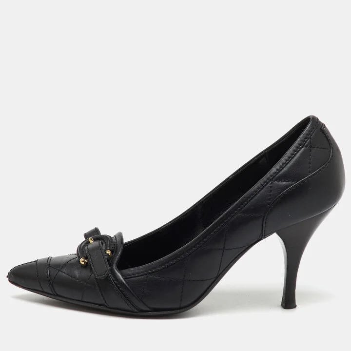 Burberry Black Quilted Leather Buckle Detail Pointed Toe Pumps Size 36