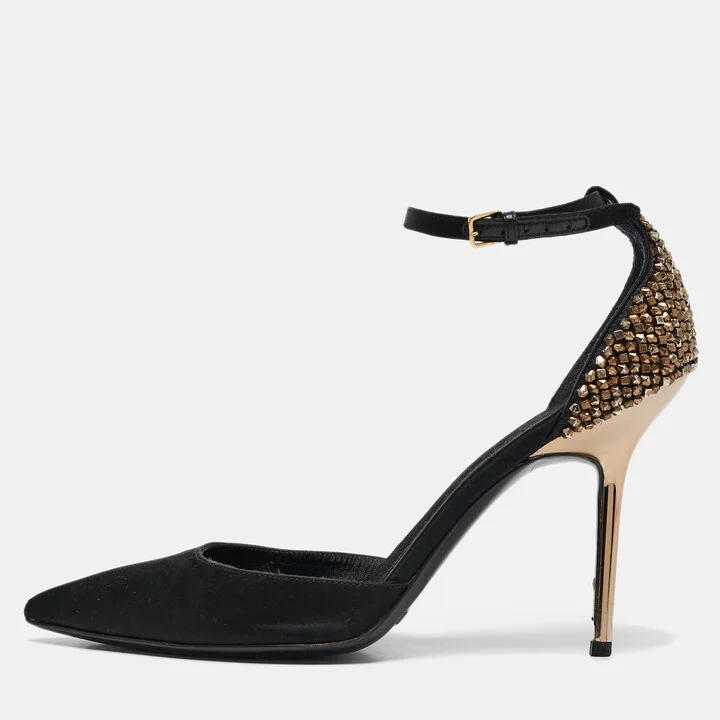 Burberry Black Satin Alanson Embellished Mary Jane Pumps Size 37.5