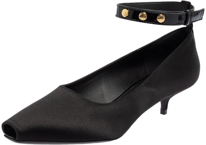 Burberry Black Satin Peep Toe Ankle Strap Pumps Size 37.5