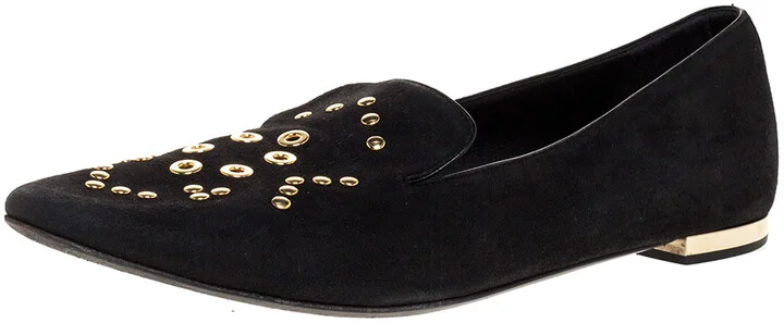 Burberry Black Suede Eyelet Detail Hoadley Tapestry Smoking Slippers Size 39