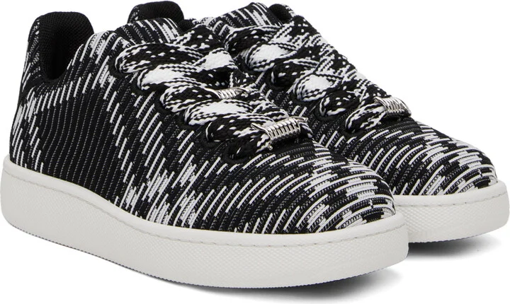 Burberry Black & White Check Knit Box Sneakers - Image 4