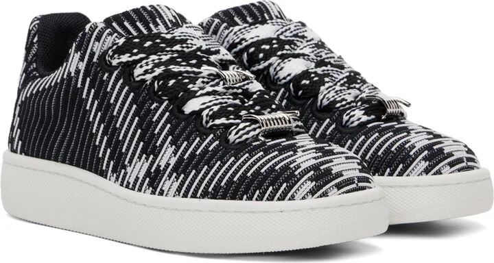 Burberry Black & White Check Knit Box Sneakers - Image 4