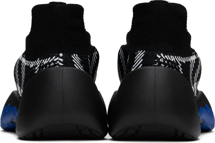 Burberry Black & White Check Knit Neptune Sneakers - Image 2