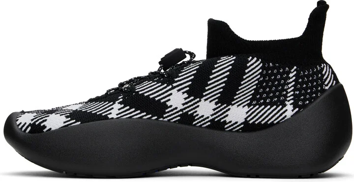 Burberry Black & White Check Knit Neptune Sneakers - Image 3