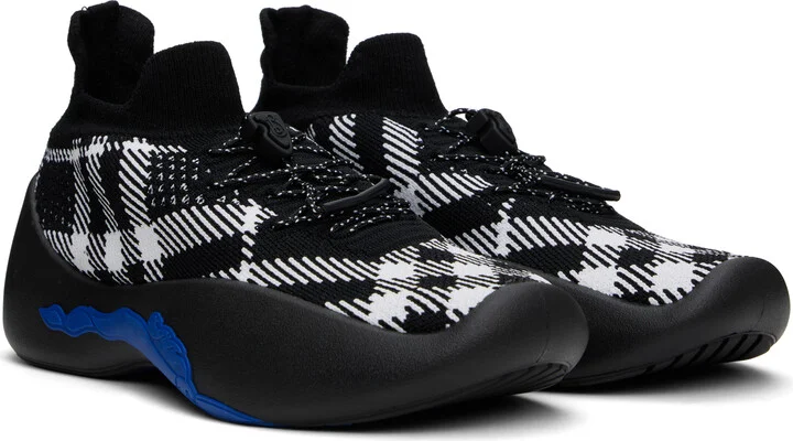 Burberry Black & White Check Knit Neptune Sneakers - Image 4