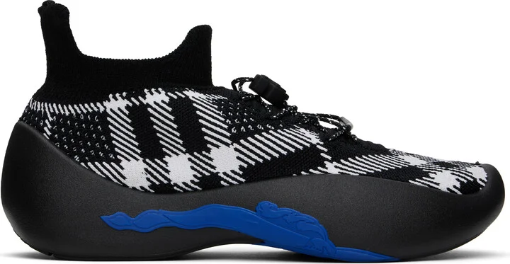 Burberry Black & White Check Knit Neptune Sneakers