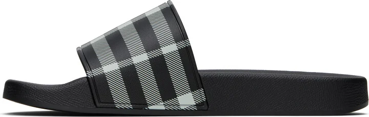 Burberry Black & White Check Pool Slides - Image 3
