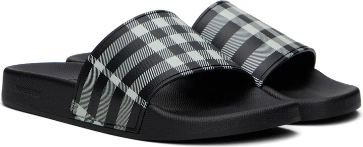 Burberry Black & White Check Pool Slides - Image 4
