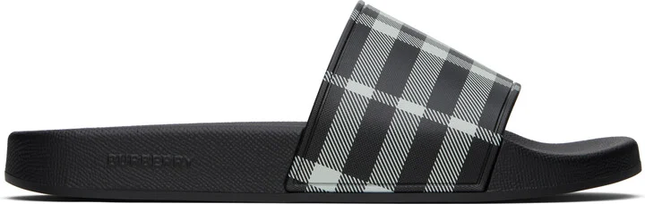 Burberry Black & White Check Pool Slides